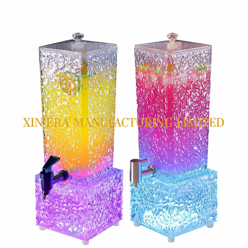 Xinera-Diamond-Texture-LED-Drink-Dispenser-Luminous-Square-Beer-Tower-with-Tap-RGB-Color-Changing-Nightclub-VIP-Service-Factory-Real-Shot