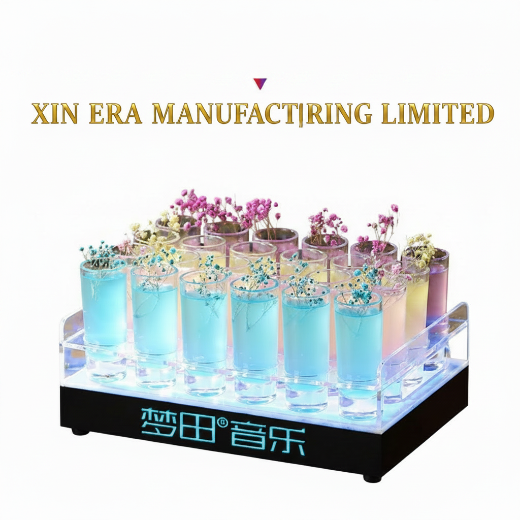 24-Slot Rainbow LED Shot Glass Holder - Luminous VIP Cocktail Serving Tray
