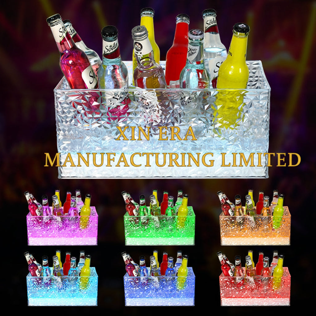 Xinera-Diamond-Texture-Acrylic-Ice-Bucket-Luminous-Champagne-Cradle-B2B-Custom-Branding-Real-Shot