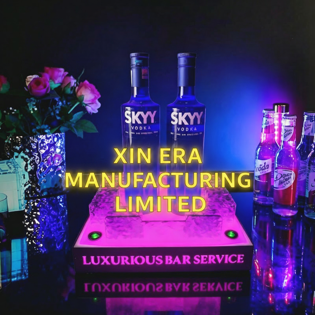 Xinera-Custom-Laser-Cut-LED-Bottle-Glorifier-SKYY-Vodka-Luminous-Display-Base-VIP-Service-Nightclub-Factory-Real-Shot