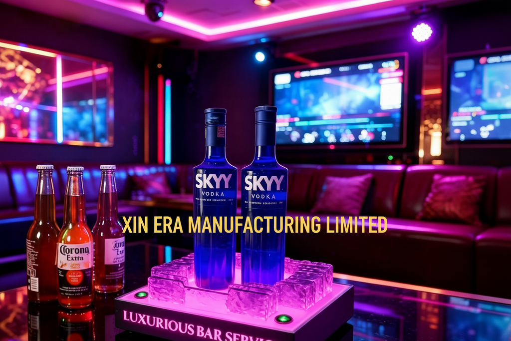 Xinera-Custom-Laser-Cut-LED-Bottle-Glorifier-SKYY-Vodka-Luminous-Display-Base-VIP-Service-Nightclub-Factory-Real-Shot