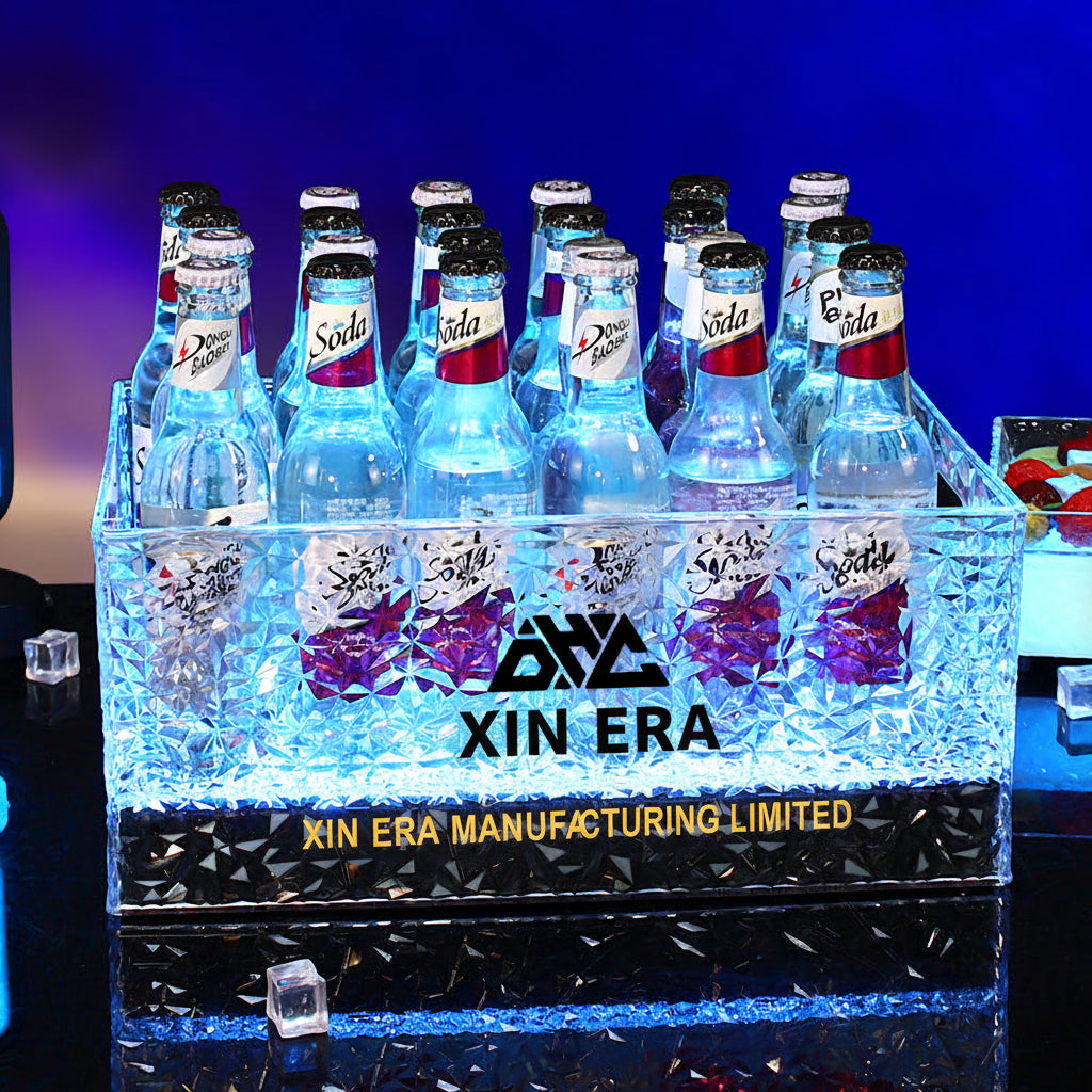 Xinera-Diamond-Texture-Acrylic-Ice-Bucket-Luminous-Champagne-Cradle-B2B-Custom-Branding-Real-Shot