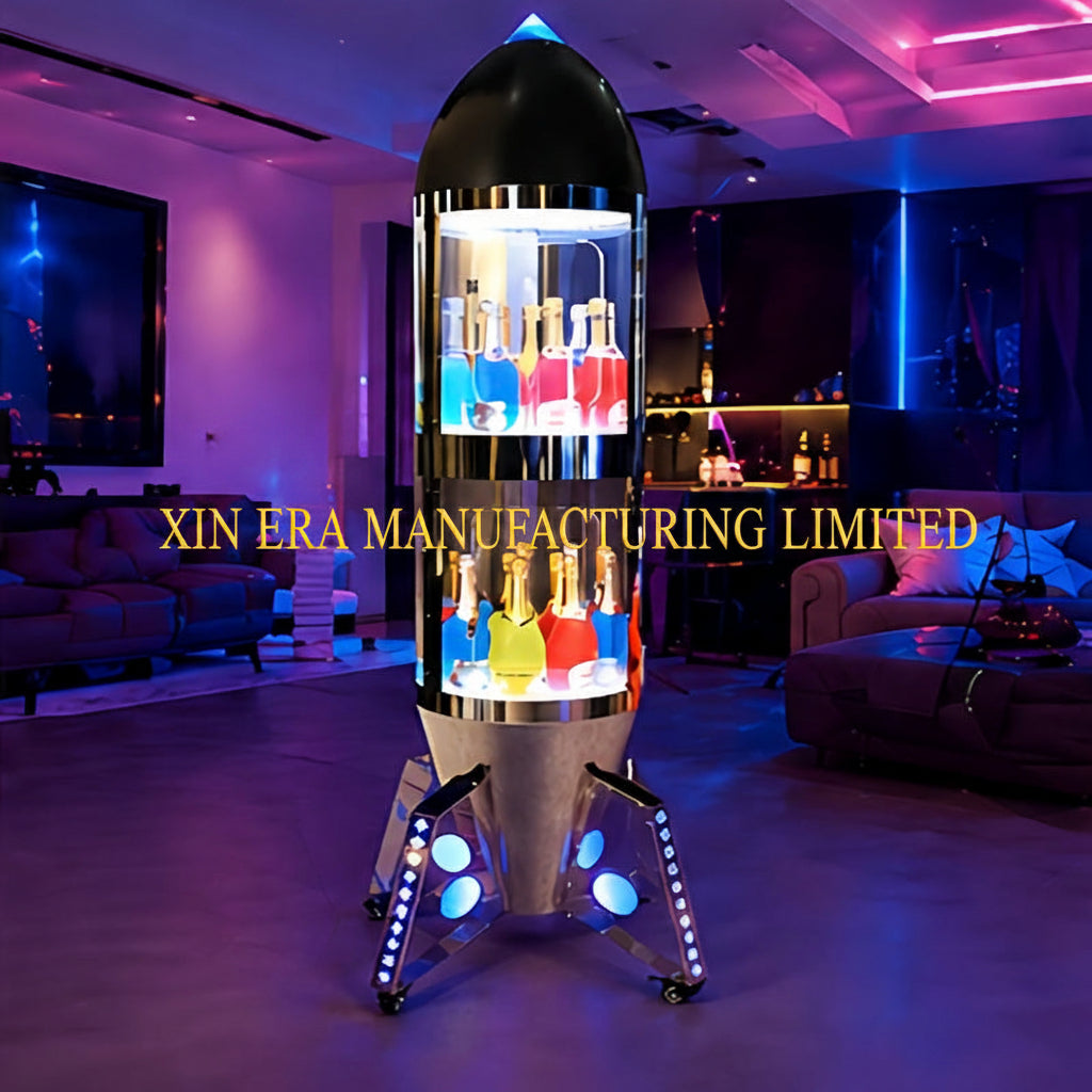 Xinera-Rocket-Shaped-LED-Champagne-Display-Cabinet-Luminous-Multi-Tier-Bottle-Glorifier-Nightclub-VIP-Service-Factory-Real-Shot
