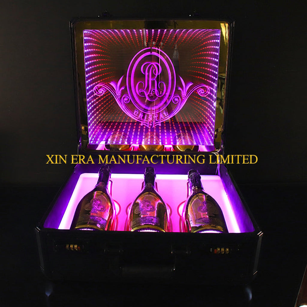 Xinera-LED-Infinity-Mirror-Champagne-Box-Nightclub-VIP-Bottle-Presenter-Case-Password-Lock-3D-Abyss-Tunnel-Effect-Cristal-Logo-Factory-Real-Shot