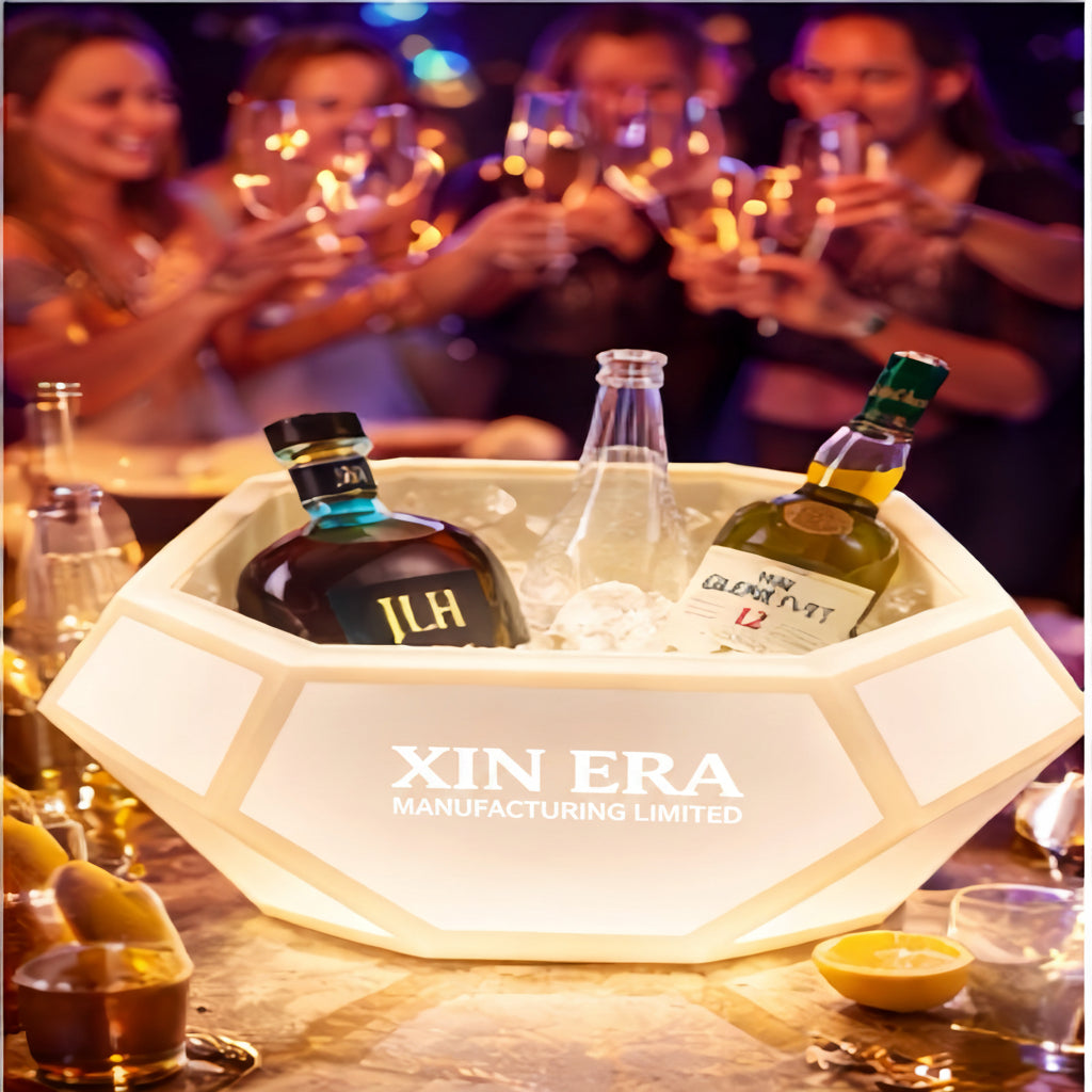 Xinera-Diamond-Cut-LED-Ice-Bucket-Geometric-Luminous-Champagne-Cooler-Custom-Logo-Real-Shot