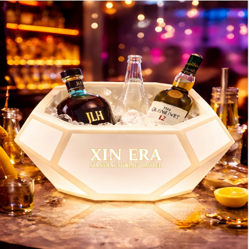 Xinera-Diamond-Cut-LED-Ice-Bucket-Geometric-Luminous-Champagne-Cooler-Custom-Logo-Real-Shot