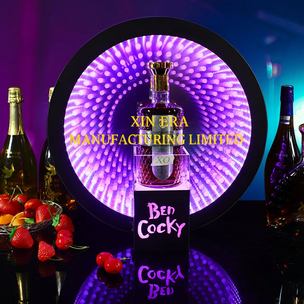 Xinera-LED-Infinity-Mirror-Bottle-Presenter-Nightclub-VIP-Champagne-Display-3D-Tunnel-Illusion-Single-Bottle-Cradle-Ben-Cocky-Kevicks-XO-Factory-Real-Shot