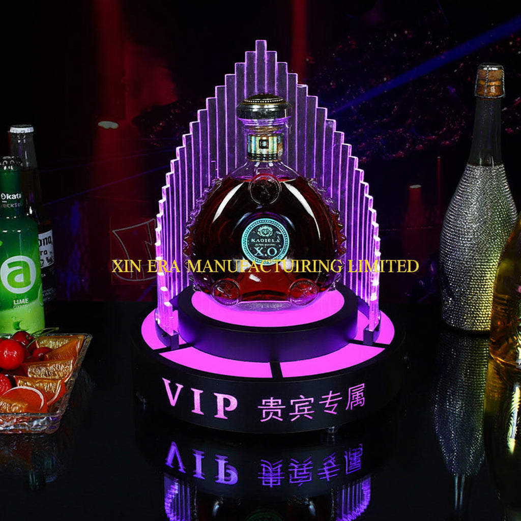 Glow in the dark round shape VIP bottle holder with bright blue LED illumination