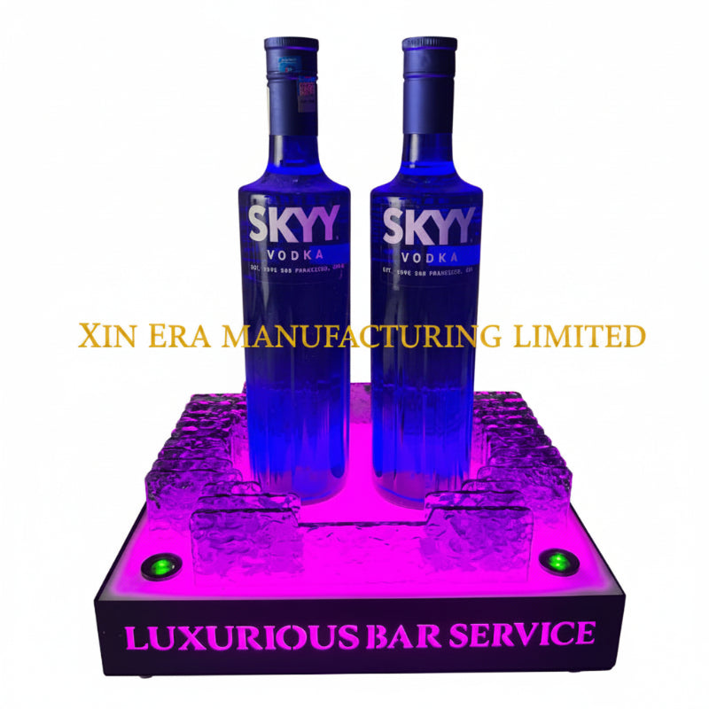 Xinera-Custom-Laser-Cut-LED-Bottle-Glorifier-SKYY-Vodka-Luminous-Display-Base-VIP-Service-Nightclub-Factory-Real-Shot