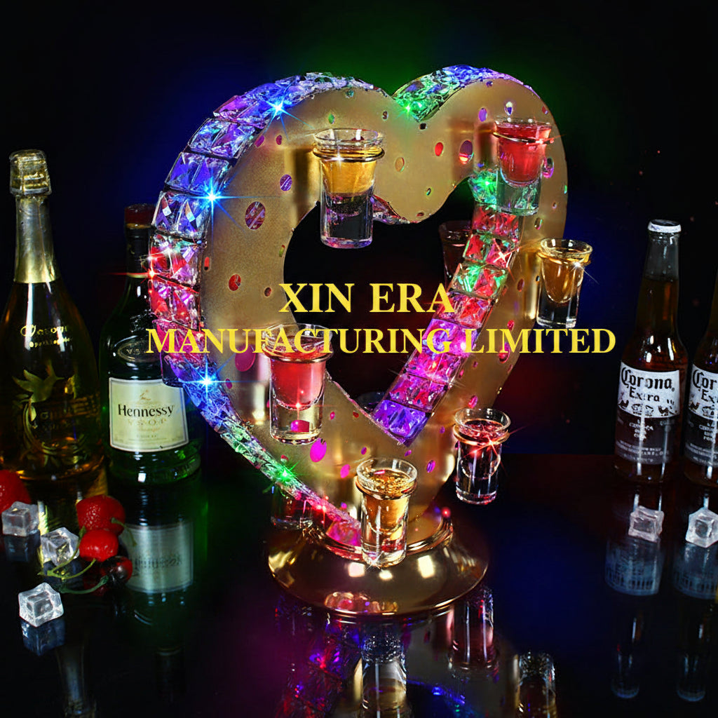 Luminous heart cocktail serving tray with dynamic multi color LED lights for nightclubs
