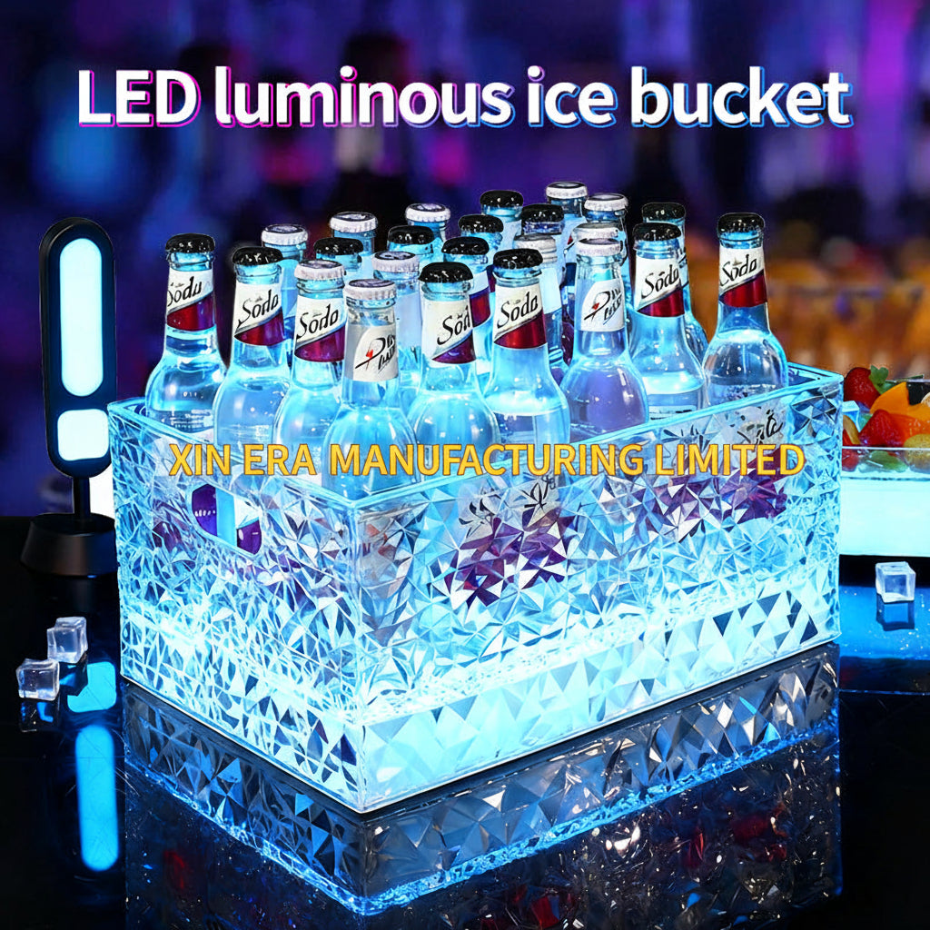 Xinera-Luxury-Blue-Diamond-Texture-LED-Ice-Bucket-Rectangular-Acrylic-Wine-Champagne-Cooler-Nightclub-VIP-Bottle-Service-Factory-Real-Shot