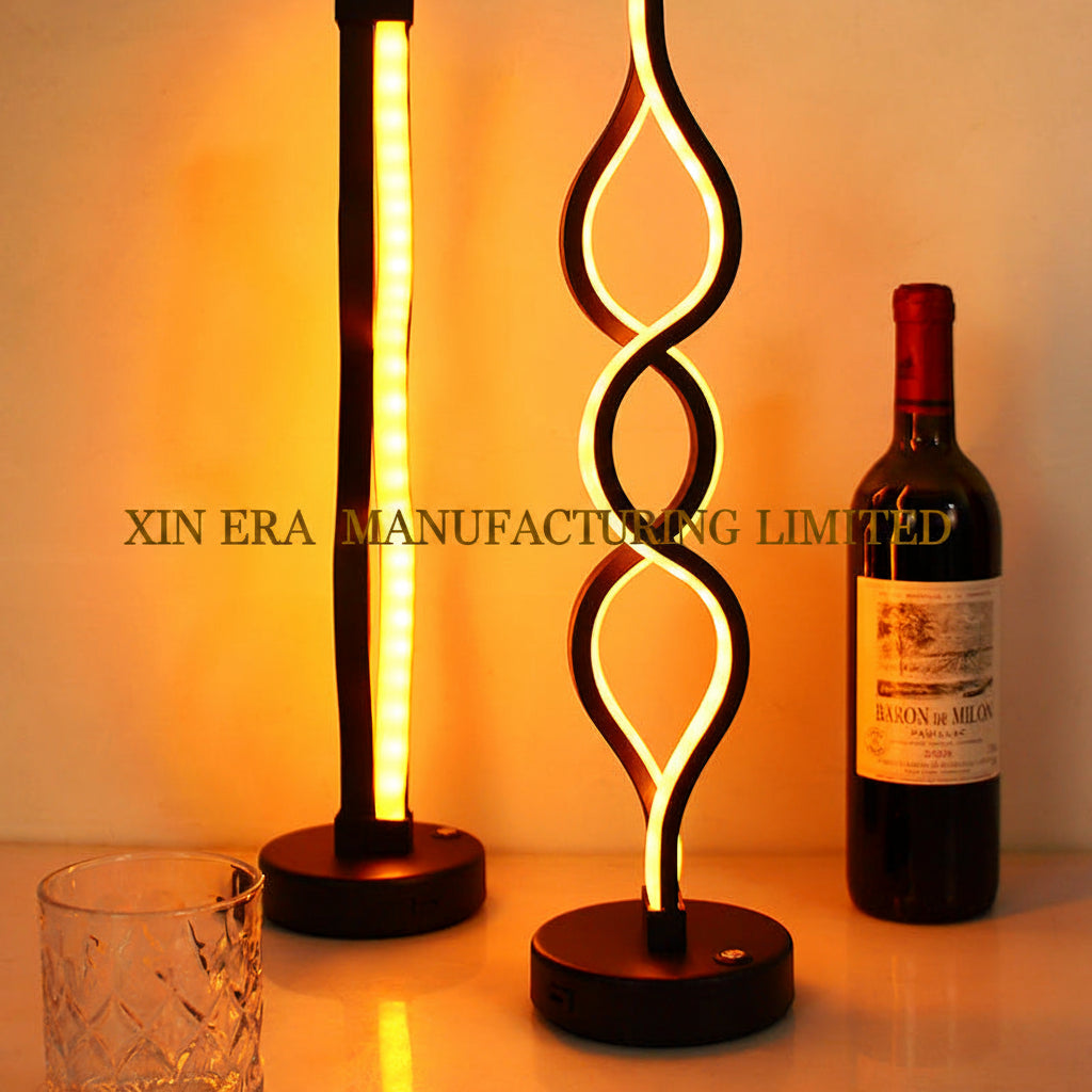 Modern Double-Wave LED Table Lamp - Rechargeable Bar Decor