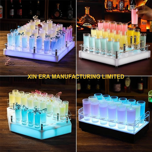 24-Slot Rainbow LED Shot Glass Holder - Luminous VIP Cocktail Serving Tray
