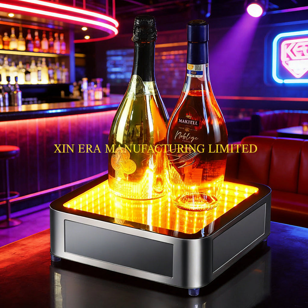 Xinera-Square-LED-Infinity-Mirror-Bottle-Glorifier-Luminous-Liquor-Display-Base-VIP-Service-Nightclub-Factory-Real-Shot