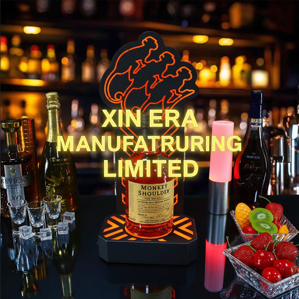 Xinera-LED-Monkey-Shoulder-Bottle-Presenter-Nightclub-VIP-Whisky-Display-Stand-Three-Monkeys-Logo-Zebra-Stripes-Single-Bottle-Holder-Factory-Real-Shot