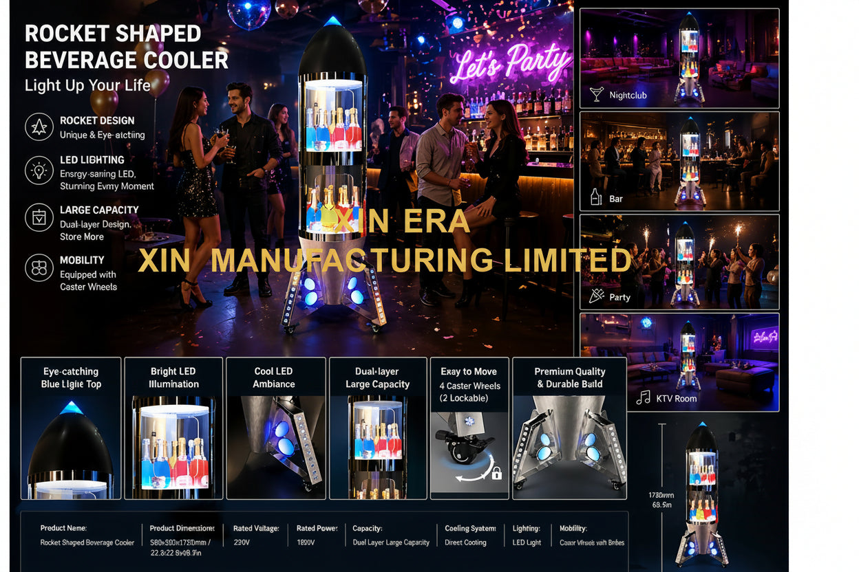 Xinera-Rocket-Shaped-LED-Champagne-Display-Cabinet-Luminous-Multi-Tier-Bottle-Glorifier-Nightclub-VIP-Service-Factory-Real-Shot