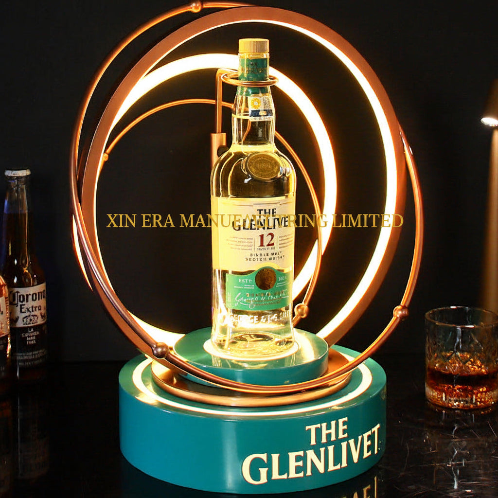 Xinera-The-Glenlivet-Triple-Ring-LED-Bottle-Glorifier-Golden-Orbital-VIP-Display-Real-Shot