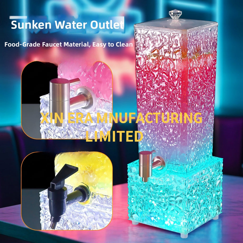 Xinera-Diamond-Texture-LED-Drink-Dispenser-Luminous-Square-Beer-Tower-with-Tap-RGB-Color-Changing-Nightclub-VIP-Service-Factory-Real-Shot