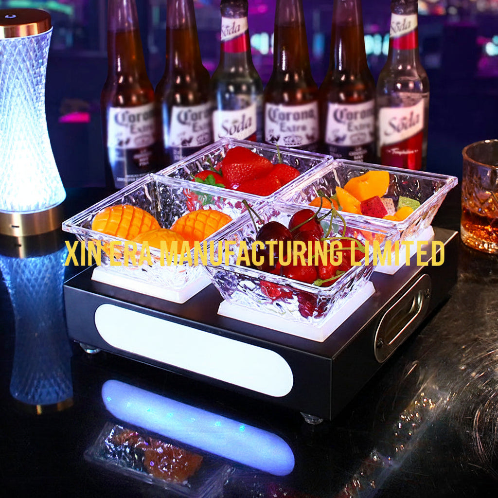 Xinera-Luxury-5-Bottle-LED-Champagne-Display-Stand-Shield-Style-Luminous-Wine-Glorifier-Rack-The-Moonlight-Zone-Logo-Factory-Real-Shot
