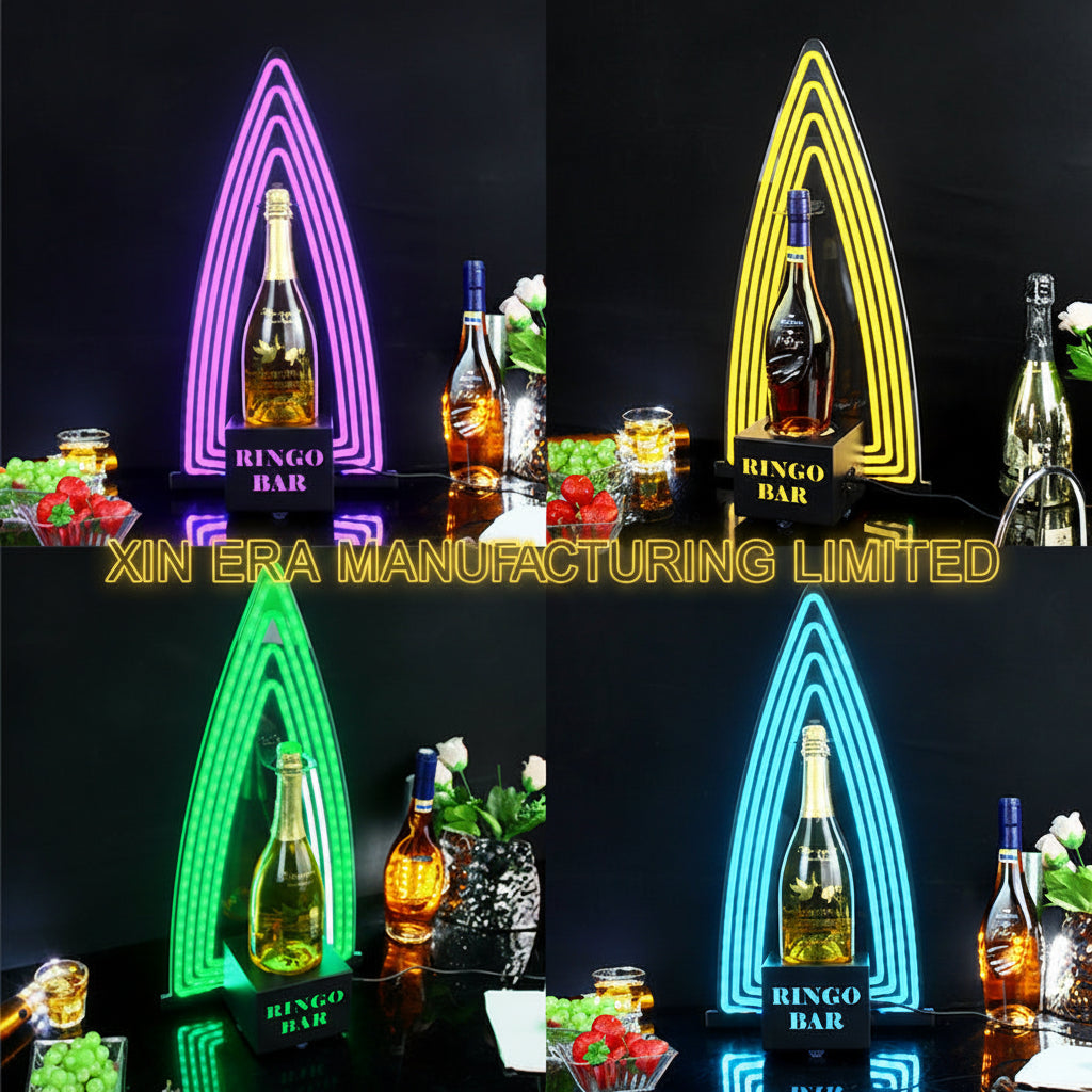 Commercial grade VIP table bottle service display riser showing multiple neon color pathways direct from source factory