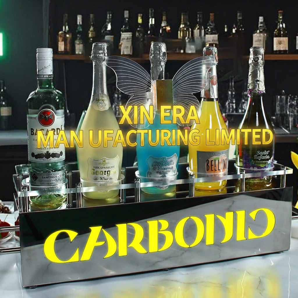 Linear luminous liquor bottle presenter for professional nightclub bar counter