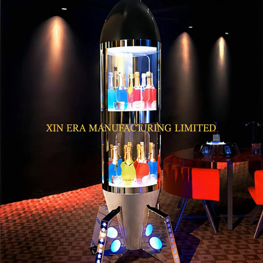 Xinera-Rocket-Shaped-LED-Champagne-Display-Cabinet-Luminous-Multi-Tier-Bottle-Glorifier-Nightclub-VIP-Service-Factory-Real-Shot
