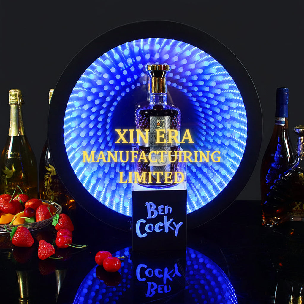 Xinera-LED-Infinity-Mirror-Bottle-Presenter-Nightclub-VIP-Champagne-Display-3D-Tunnel-Illusion-Single-Bottle-Cradle-Ben-Cocky-Kevicks-XO-Factory-Real-Shot