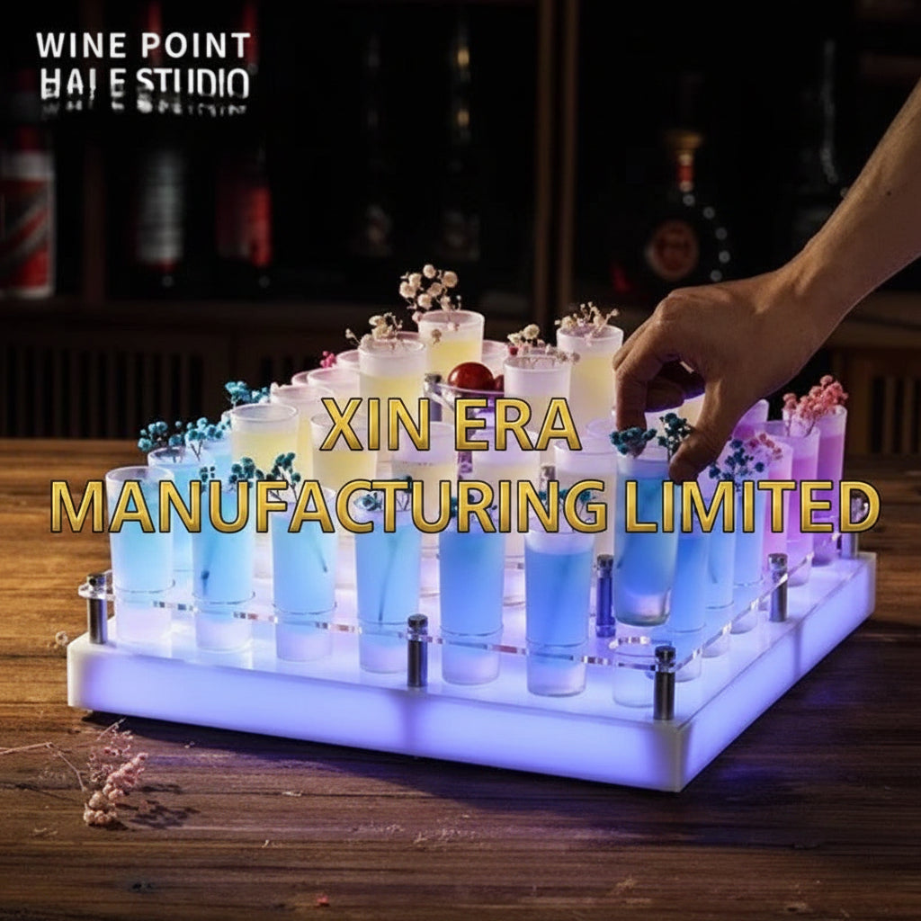 24-Slot Rainbow LED Shot Glass Holder - Luminous VIP Cocktail Serving Tray