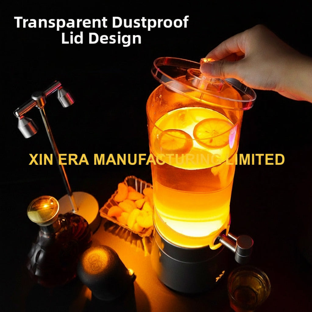 Xinera-LED-Beer-Tower-Luminous-Juice-Dispenser-Cylindrical-Drink-Container-with-Tap-Slanted-Glow-Base-Nightclub-VIP-Service-Factory-Real-Shot
