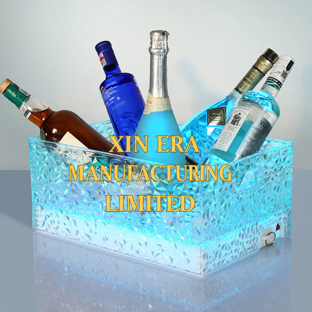 Xinera-Diamond-Texture-Acrylic-Ice-Bucket-Luminous-Champagne-Cradle-B2B-Custom-Branding-Real-Shot