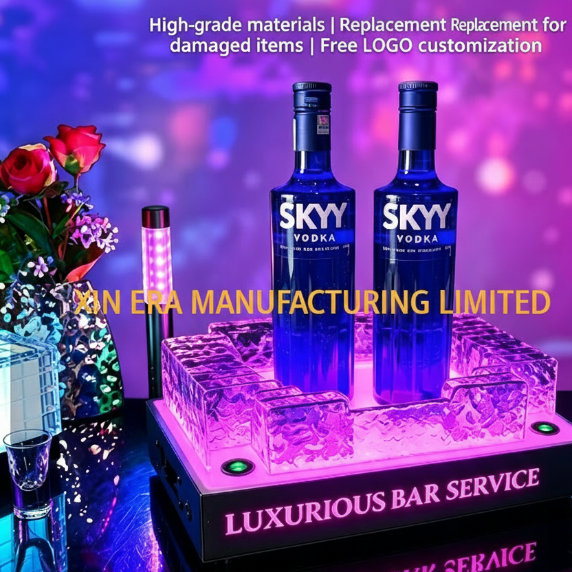 Xinera-Custom-Laser-Cut-LED-Bottle-Glorifier-SKYY-Vodka-Luminous-Display-Base-VIP-Service-Nightclub-Factory-Real-Shot
