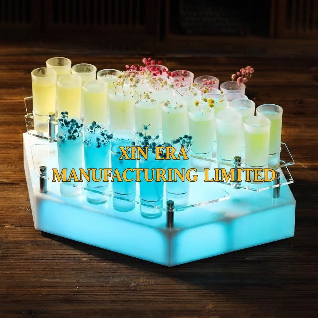 24-Slot Rainbow LED Shot Glass Holder - Luminous VIP Cocktail Serving Tray