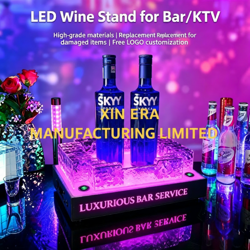Xinera-Custom-Laser-Cut-LED-Bottle-Glorifier-SKYY-Vodka-Luminous-Display-Base-VIP-Service-Nightclub-Factory-Real-Shot