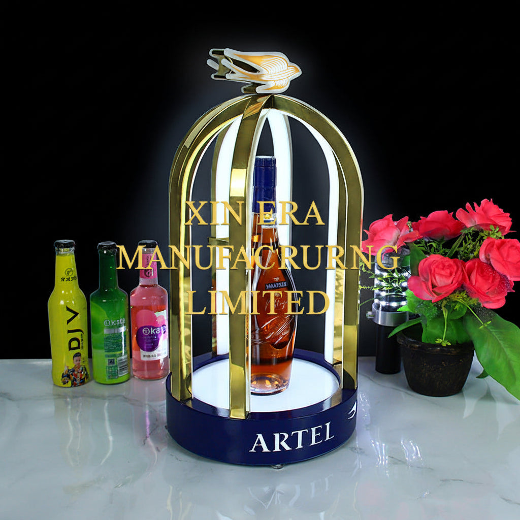 Luxury gold LED bottle glorifier display stand for Martell and premium liquor