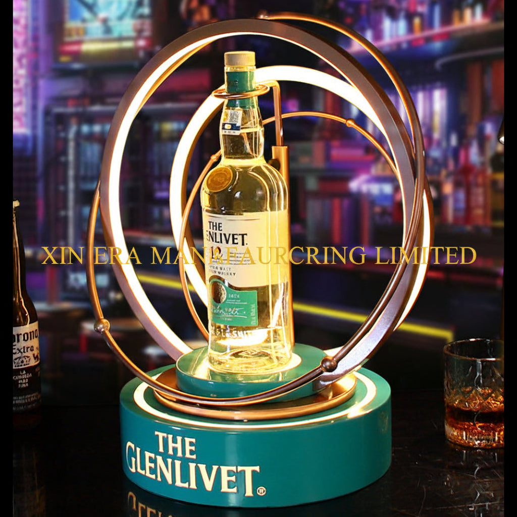 Xinera-The-Glenlivet-Triple-Ring-LED-Bottle-Glorifier-Golden-Orbital-VIP-Display-Real-Shot