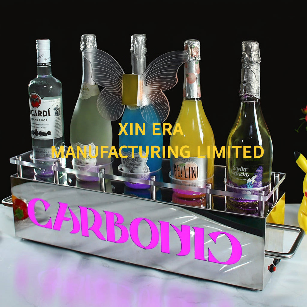 Linear luminous liquor bottle presenter for professional nightclub bar counter