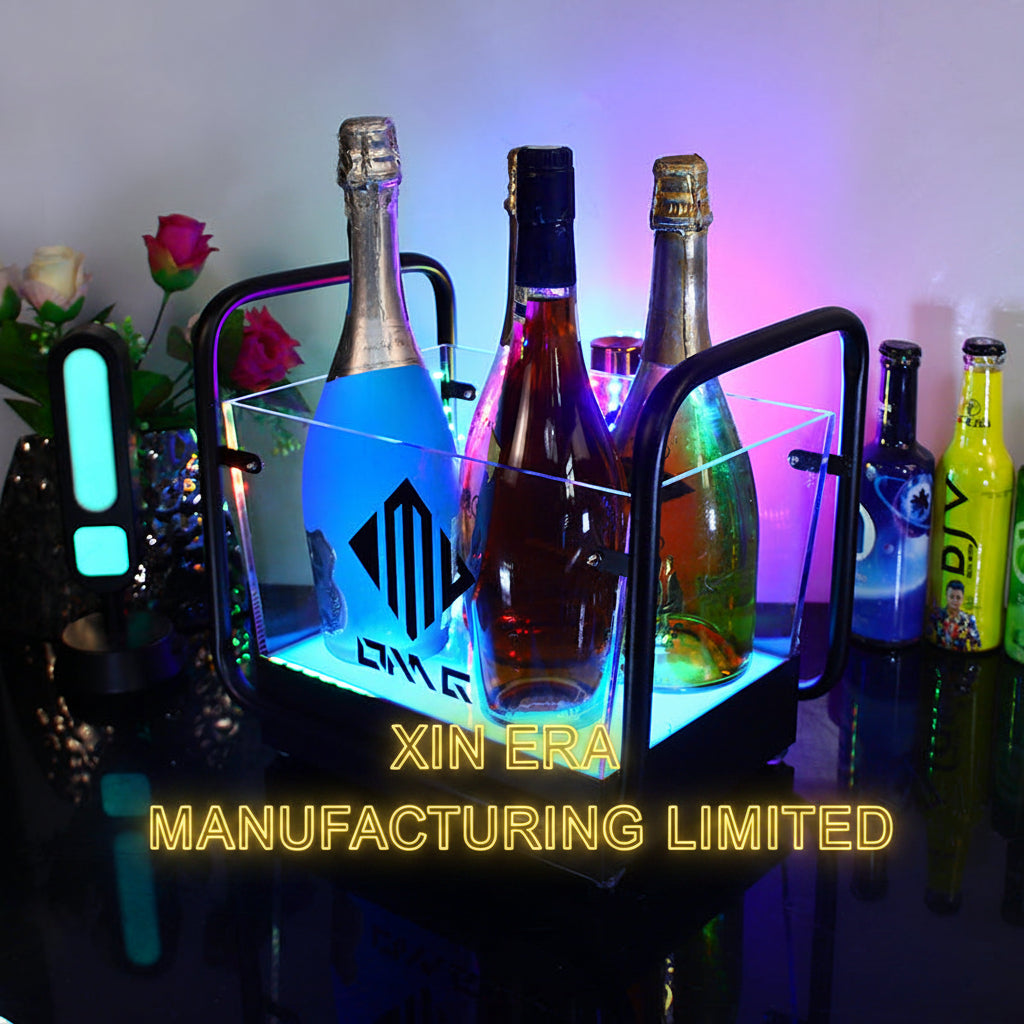 Xinera-Luxury-LED-Ice-Bucket-Metal-Frame-Glacier-Beer-Tray-Bar-Rectangle-Ice-Texture-Customizable-Light-Color-VIP-Table-Service-Factory-Real-Shot