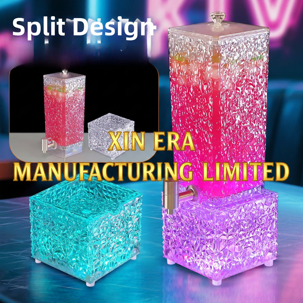 Xinera-Diamond-Texture-LED-Drink-Dispenser-Luminous-Square-Beer-Tower-with-Tap-RGB-Color-Changing-Nightclub-VIP-Service-Factory-Real-Shot