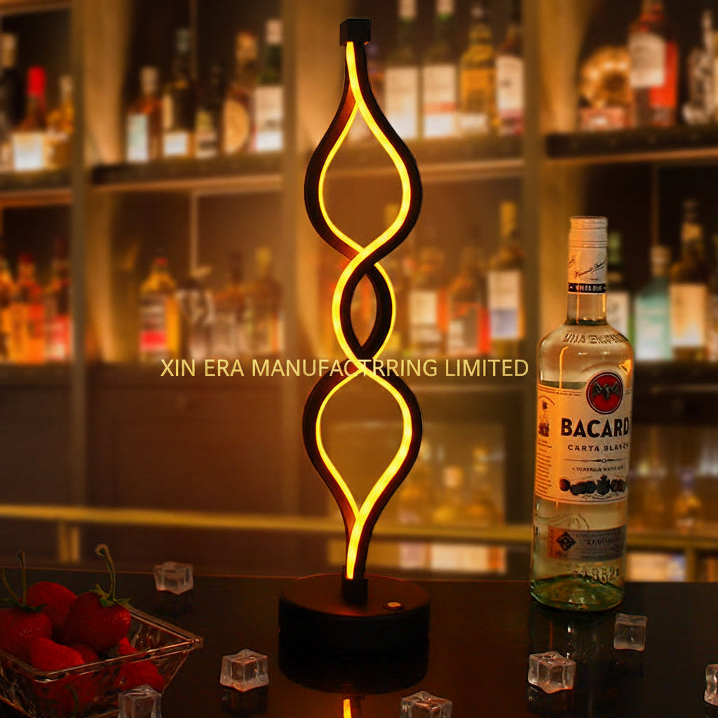 Modern Double-Wave LED Table Lamp - Rechargeable Bar Decor