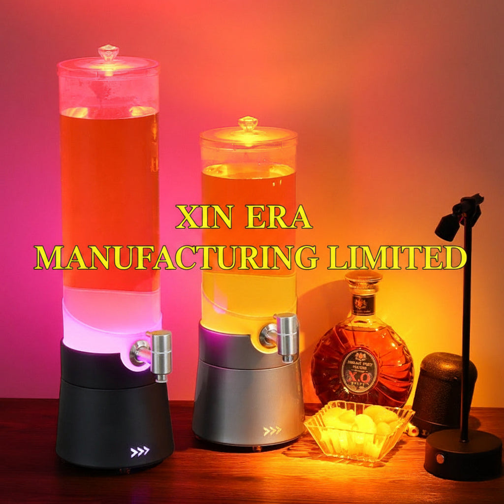 Xinera-LED-Beer-Tower-Luminous-Juice-Dispenser-Cylindrical-Drink-Container-with-Tap-Slanted-Glow-Base-Nightclub-VIP-Service-Factory-Real-Shot