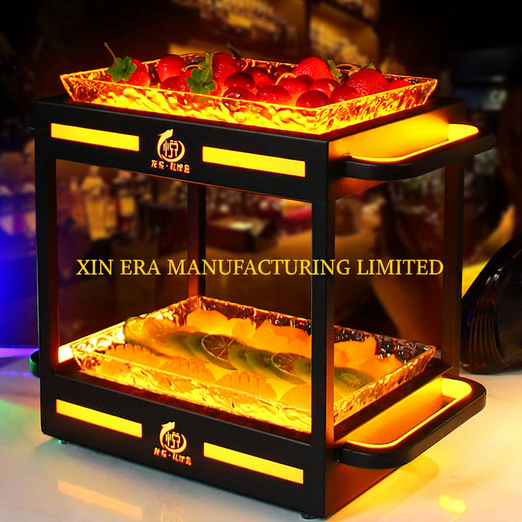 Xinera-Double-Tier-LED-Fruit-Tray-Warm-Luminous-Snack-Service-Rack-Custom-Club-Tableware-Real-Shot