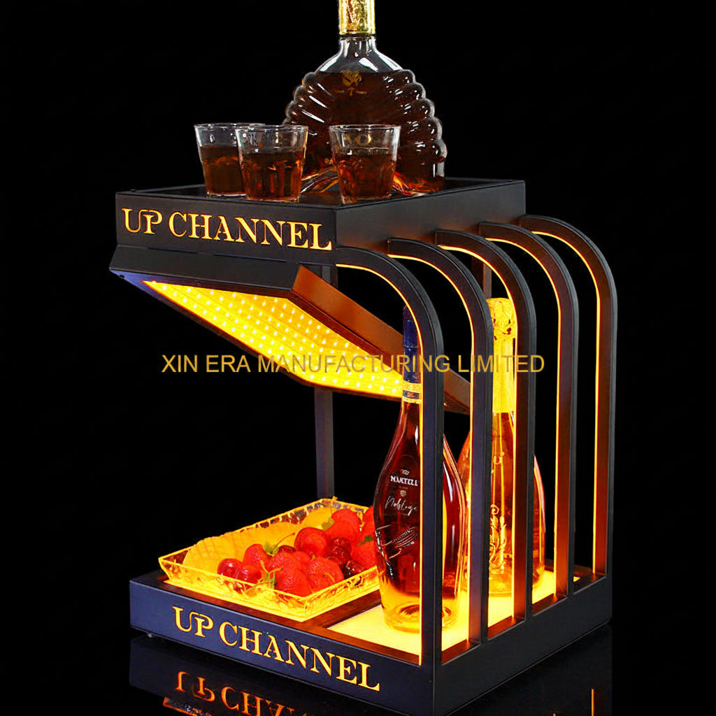 Xinera-LED-Infinity-Mirror-VIP-Bottle-Presenter-with-Snack-Tray-UP-CHANNEL-Custom-Branding-Real-Shot