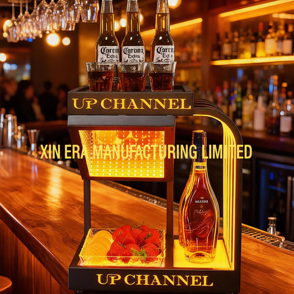 Xinera-LED-Infinity-Mirror-VIP-Bottle-Presenter-with-Snack-Tray-UP-CHANNEL-Custom-Branding-Real-Shot