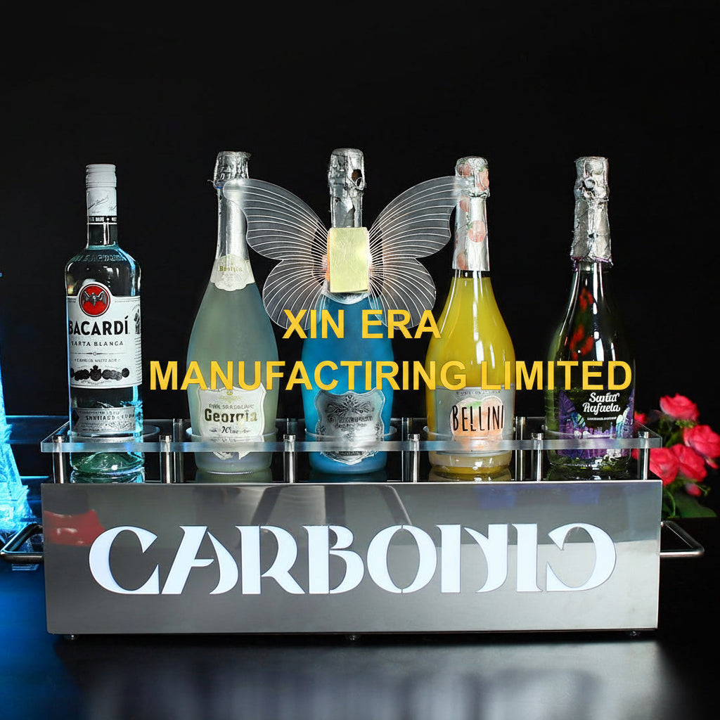 Linear luminous liquor bottle presenter for professional nightclub bar counter