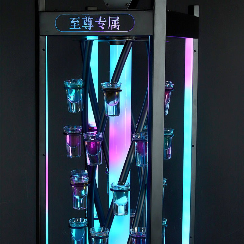 Bespoke LED Rotating Shot Glass Display Rack - Multi-Color Revolving Shot Tower for Nightclub VIP Service