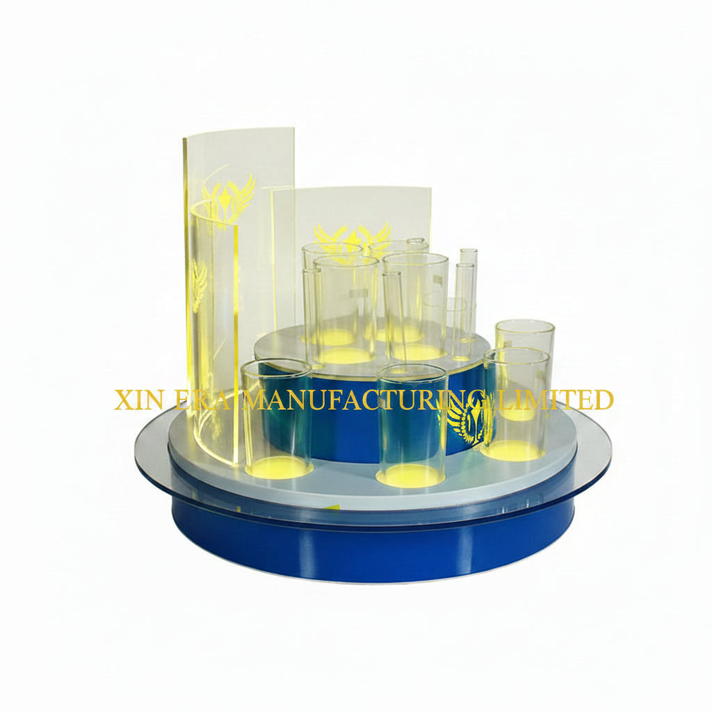 VIP LED test tube shot glass display stand with transparent 2 tier acrylic panels