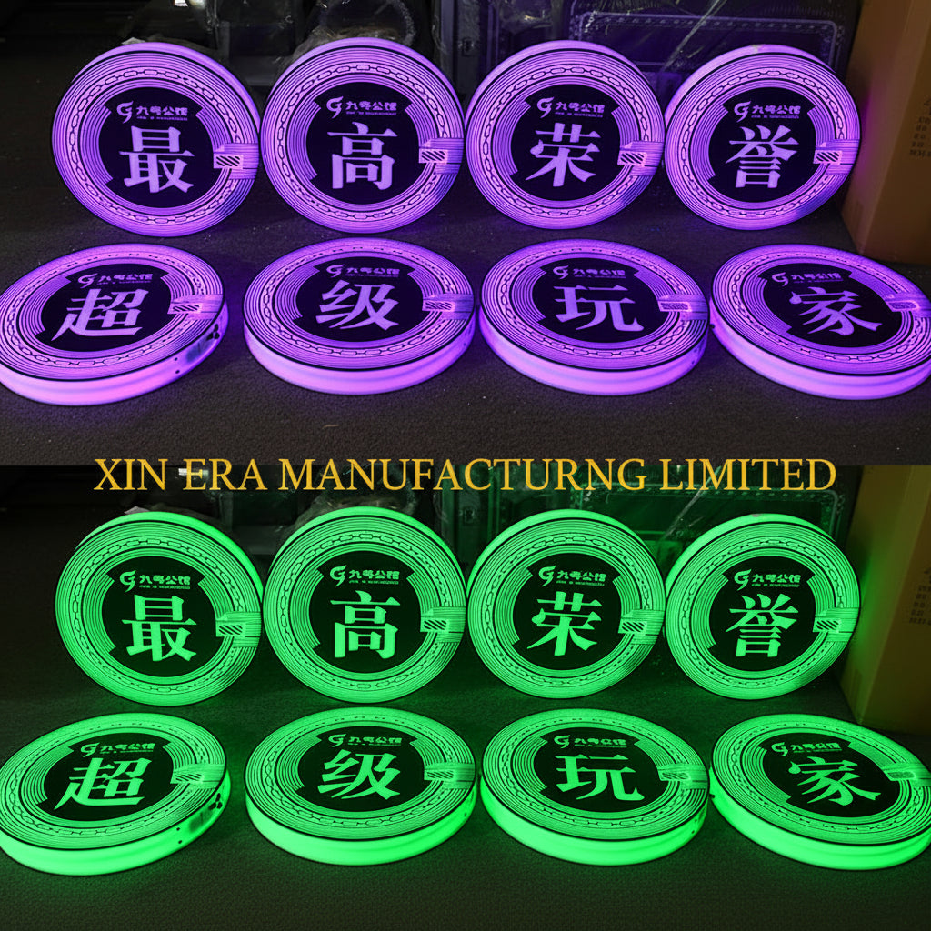 Variety of LED bottle glorifier display signs and luxury champagne presentation accessories for events