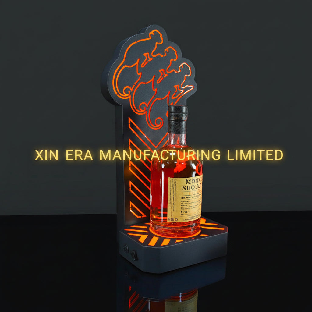Xinera-LED-Monkey-Shoulder-Bottle-Presenter-Nightclub-VIP-Whisky-Display-Stand-Three-Monkeys-Logo-Zebra-Stripes-Single-Bottle-Holder-Factory-Real-Shot