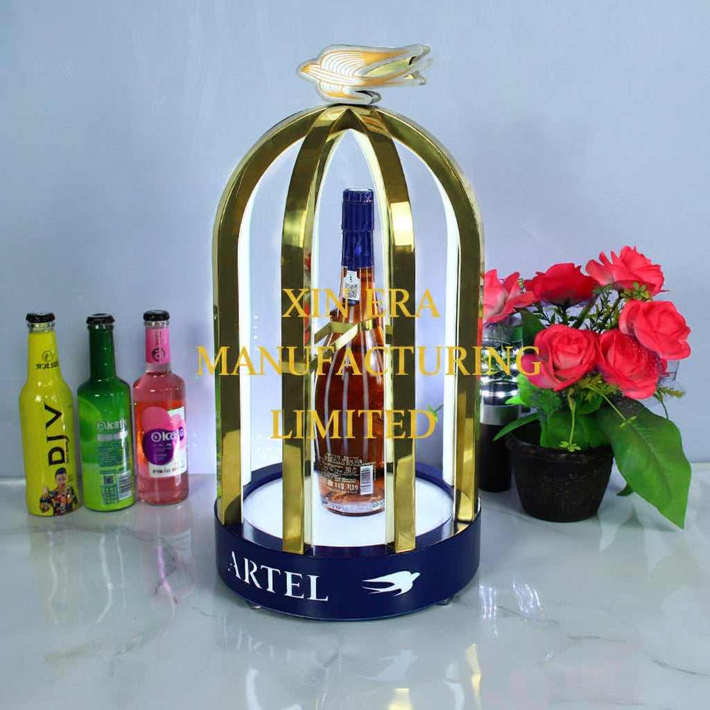 Luxury gold LED bottle glorifier display stand for Martell and premium liquor