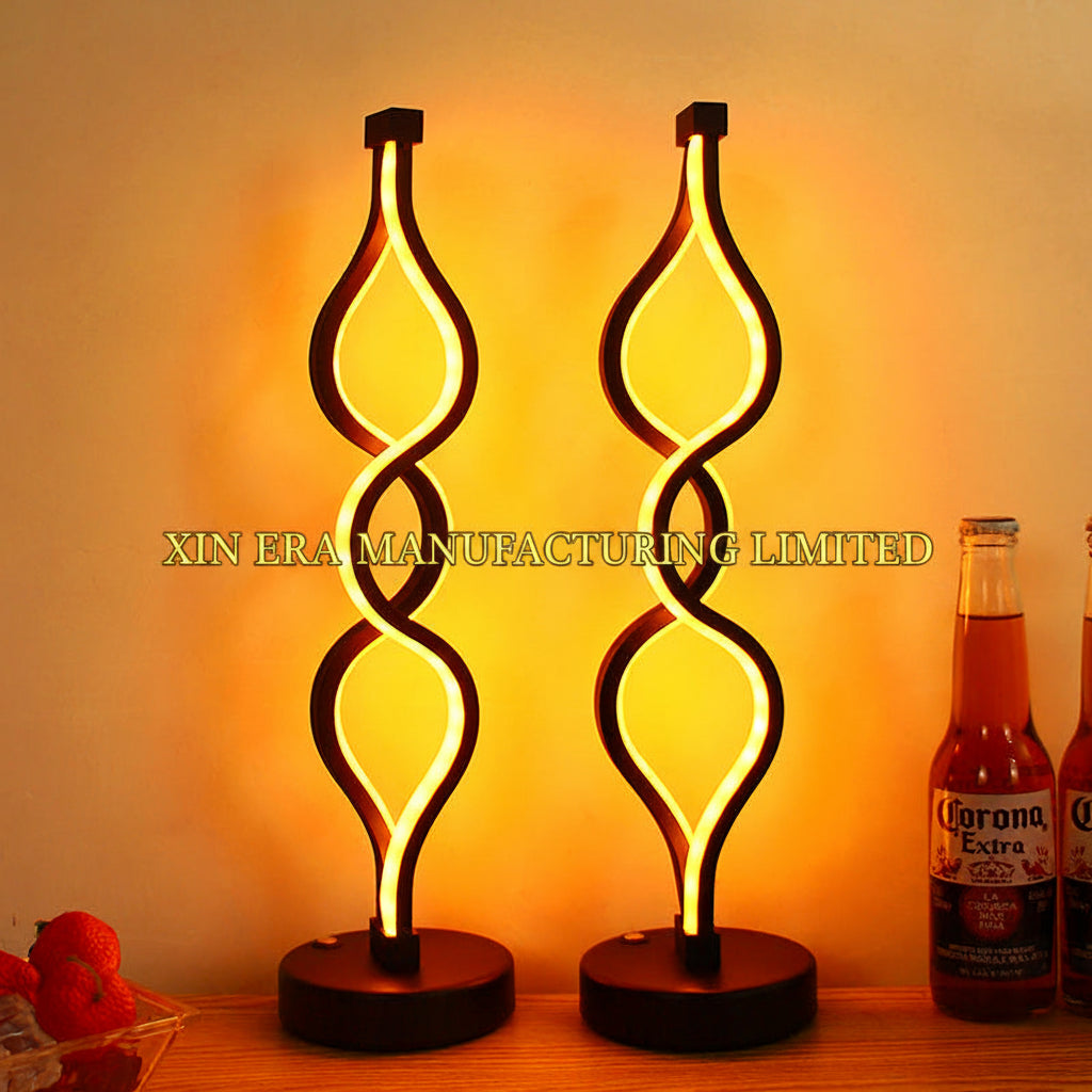 Modern Double-Wave LED Table Lamp - Rechargeable Bar Decor
